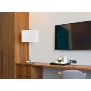 100W Metal Night Stand Lamp With 2 Usb And 2 Power Outlets, On Off Rocker Base Switch In Brushed Steel By Cal Lighting