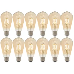 12 X E27 LED Filament Amber Pear Shaped Dimmable 6w Light Bulb