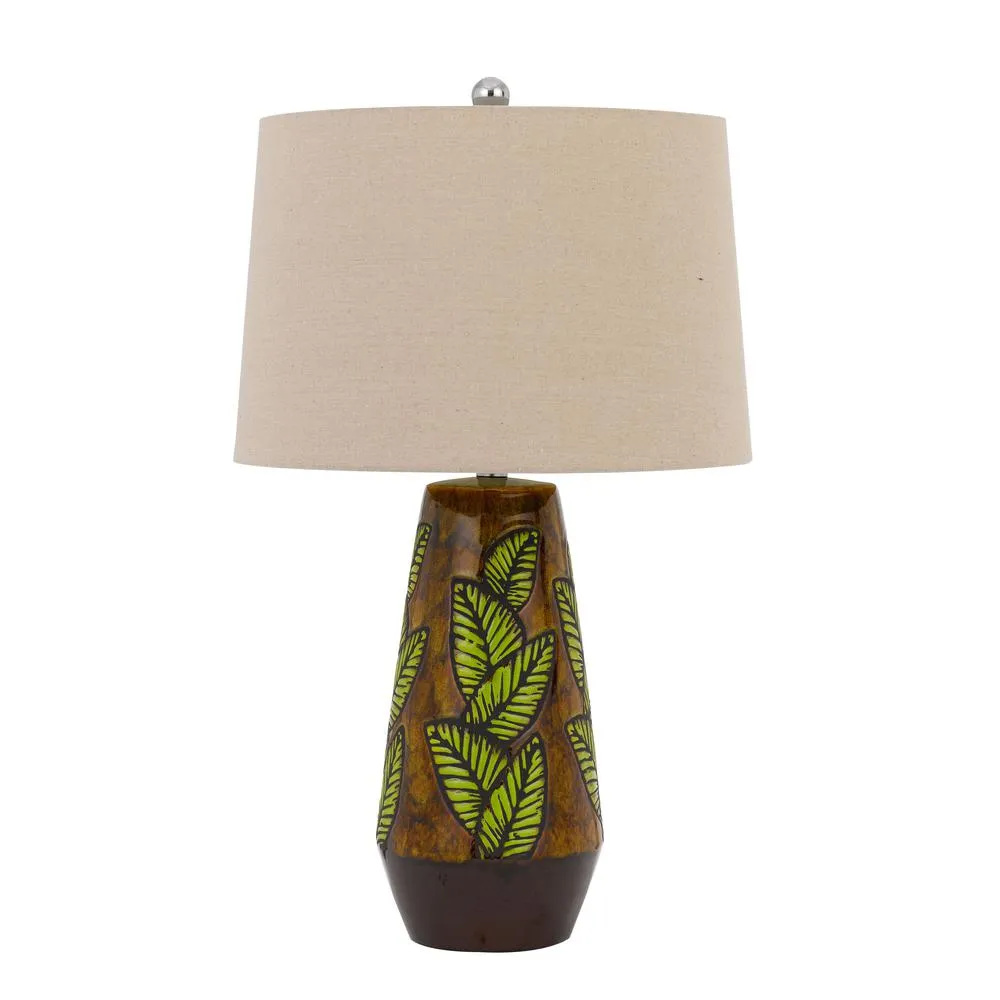 150W 3 Way Hanson Ceramic Table Lamp With Hardback Taper Linen Drum Shade, Cocoa By Cal Lighting