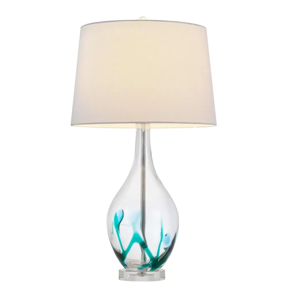 150W 3 Way Harlan Glass Table Lamp With Hardback Taper Drum Fabric Shade By Cal Lighting