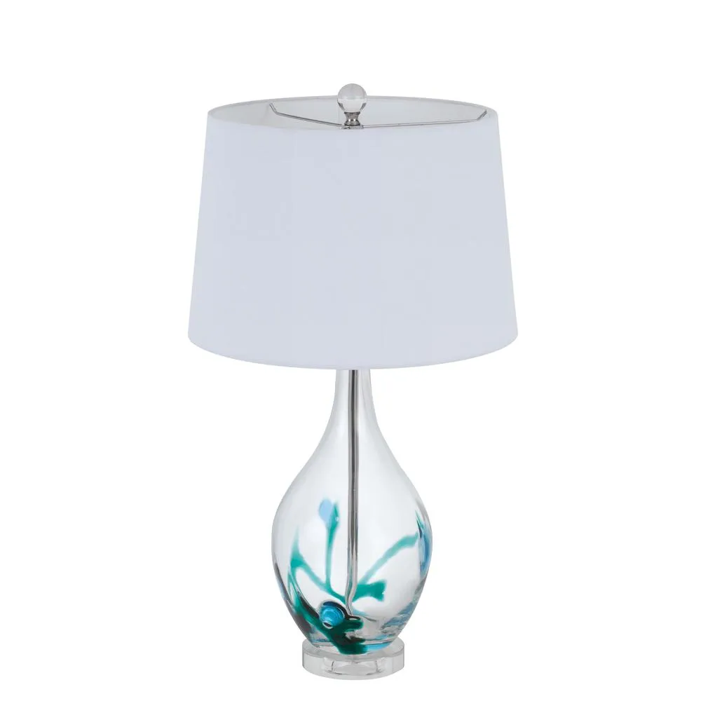 150W 3 Way Harlan Glass Table Lamp With Hardback Taper Drum Fabric Shade By Cal Lighting