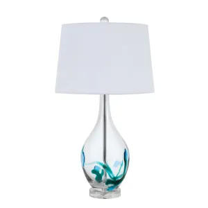 150W 3 Way Harlan Glass Table Lamp With Hardback Taper Drum Fabric Shade By Cal Lighting