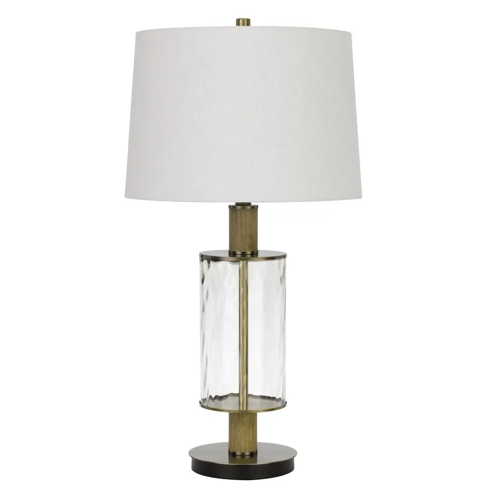 150W 3 Way Morrilton Glass Table Lamp With Wood Pole And Hardback Taper Drum Fabric Shade, Glass/Light Oak By Cal Lighting