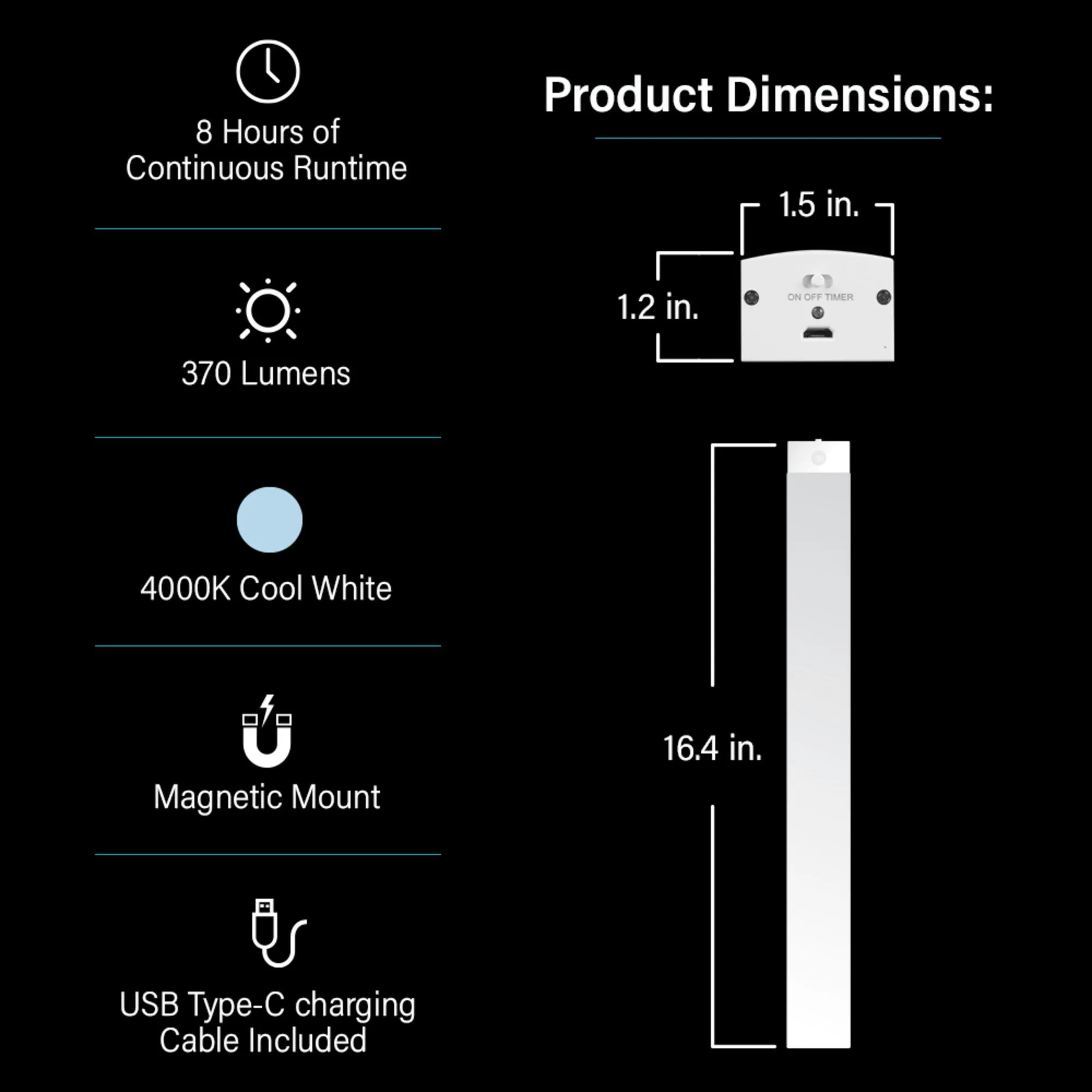 16.5 in. Cool White (4000K) Rechargeable LED Under Cabinet Light