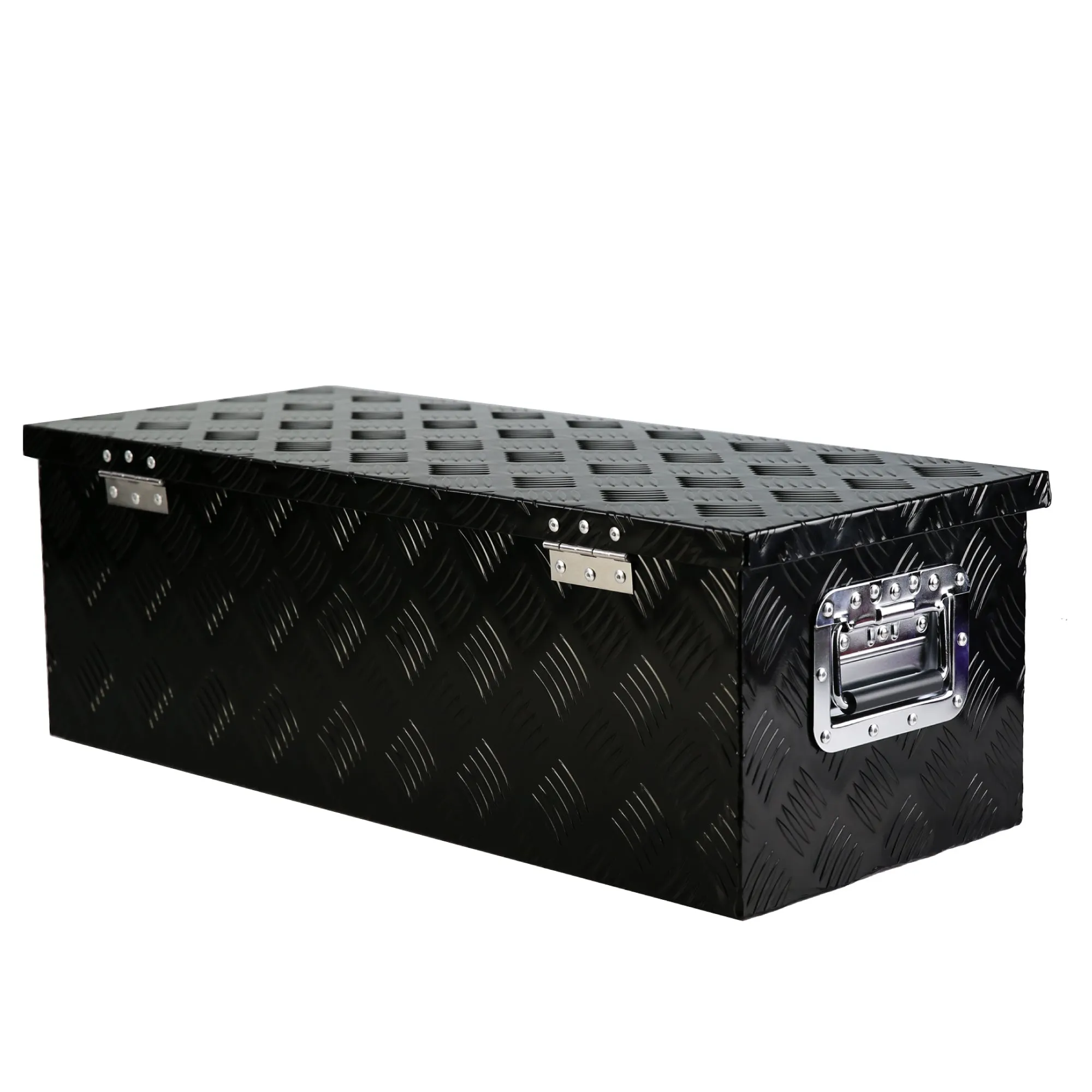 30 Inch Heavy Duty Black Aluminum 5 Bar Tread Tool long Box Truck Pickup Trailer Toolbox Underbody Storage Lock Keys (30.1"×12.8"×10.4")