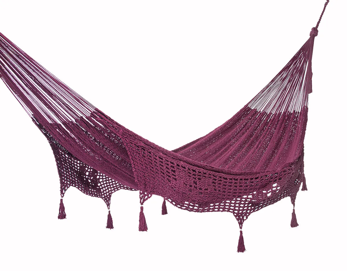 305 cm Adjustable Universal Steel Hammock Stand paired with Outdoor undercover cotton Mexican hammock  with hand crocheted tassels in 15 available catalog colours