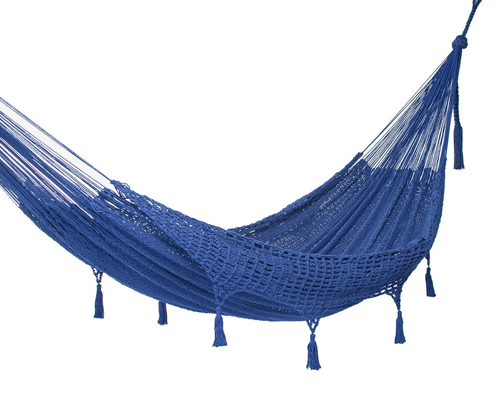 305 cm Adjustable Universal Steel Hammock Stand paired with Outdoor undercover cotton Mexican hammock  with hand crocheted tassels in 15 available catalog colours