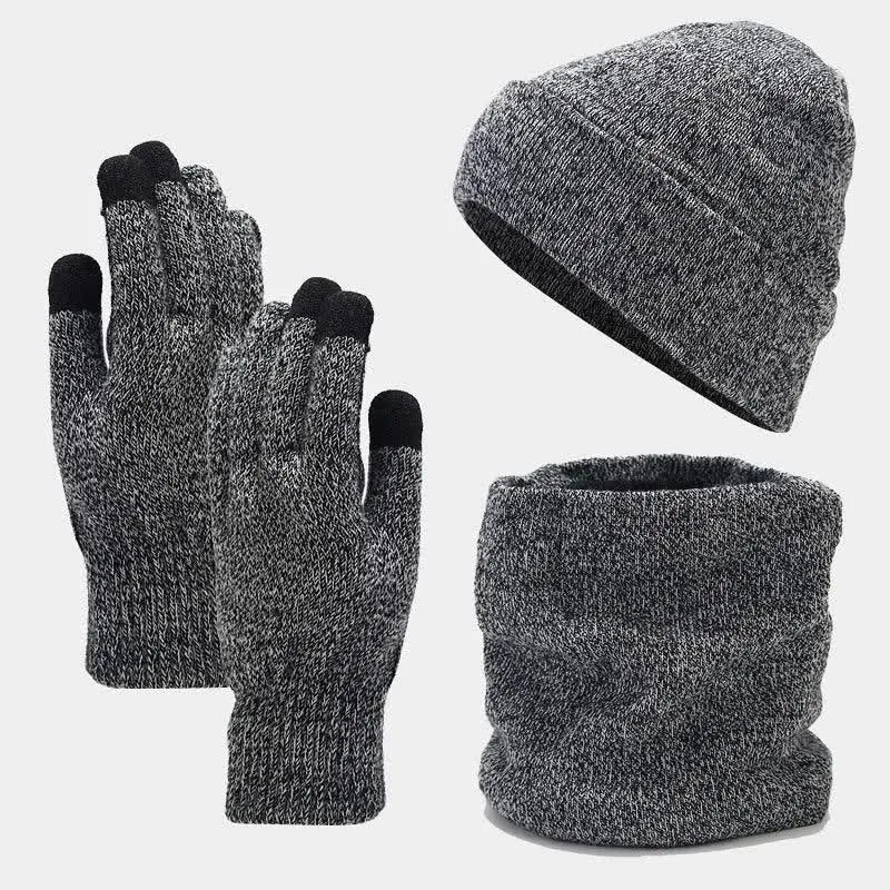 3Pcs Unisex Slouchy Warm Beanie Hat Scarf Gloves Set