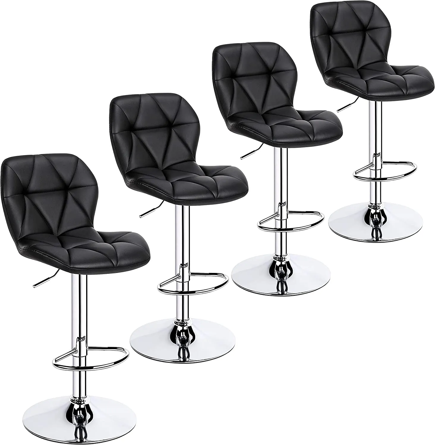 4pcs Barstools Adjustable PU Leather 360°Swivel Count Bar Chair