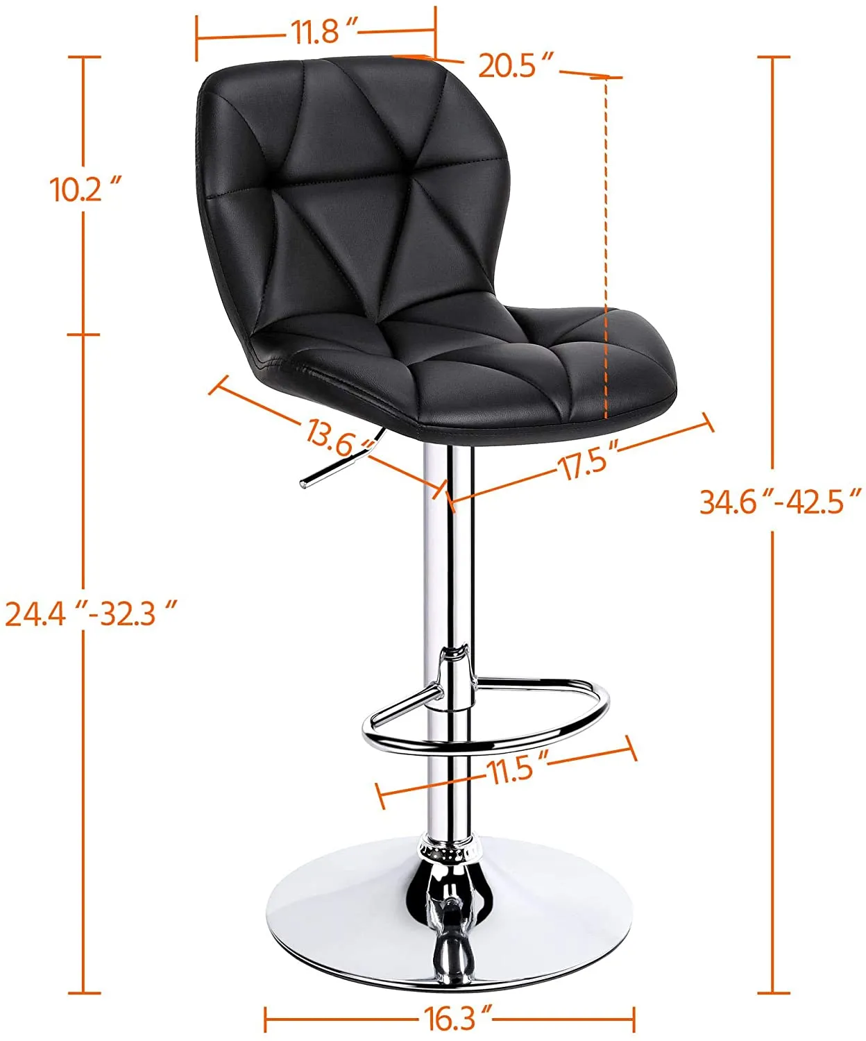 4pcs Barstools Adjustable PU Leather 360°Swivel Count Bar Chair