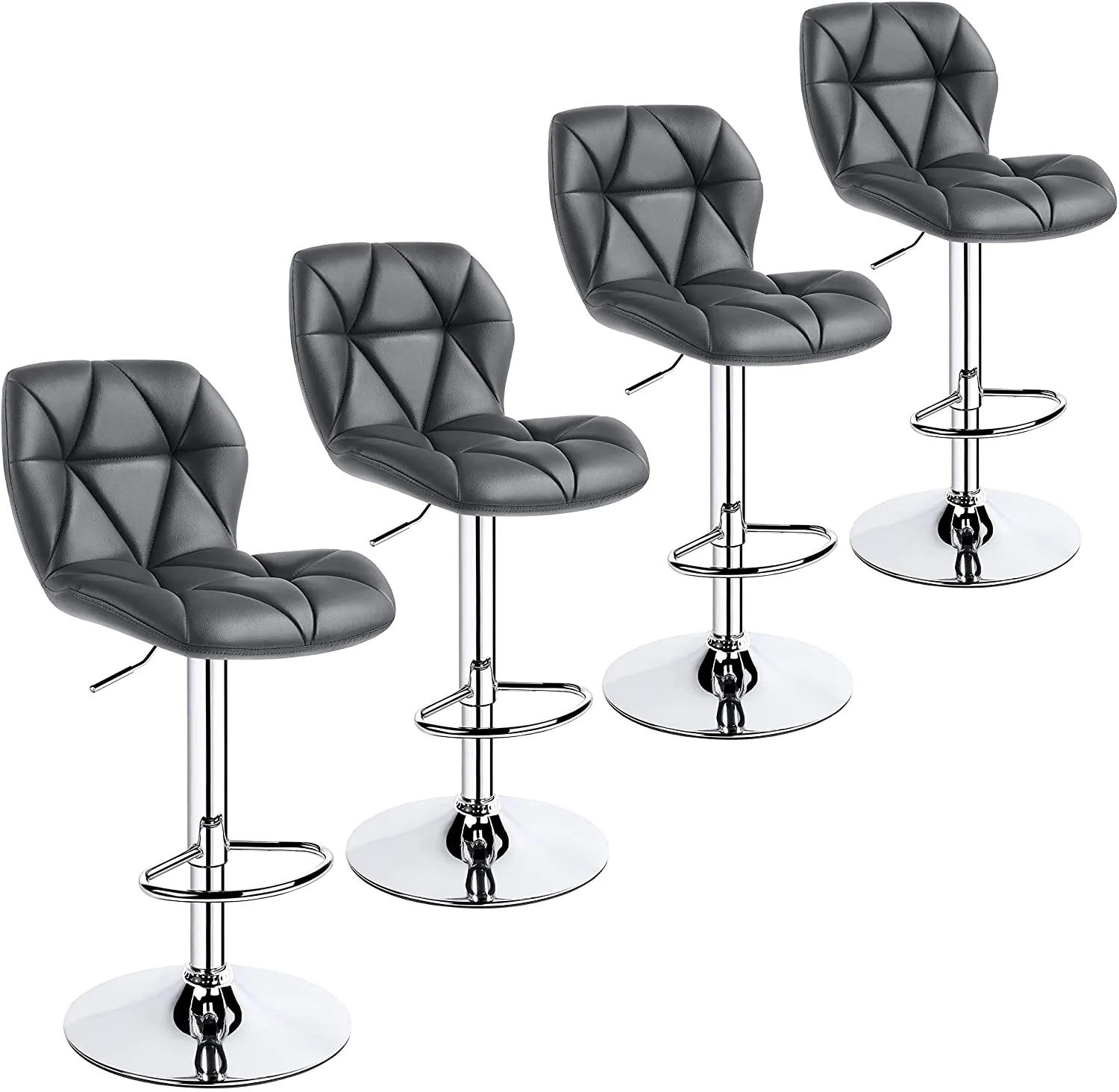 4pcs Barstools Adjustable PU Leather 360°Swivel Count Bar Chair