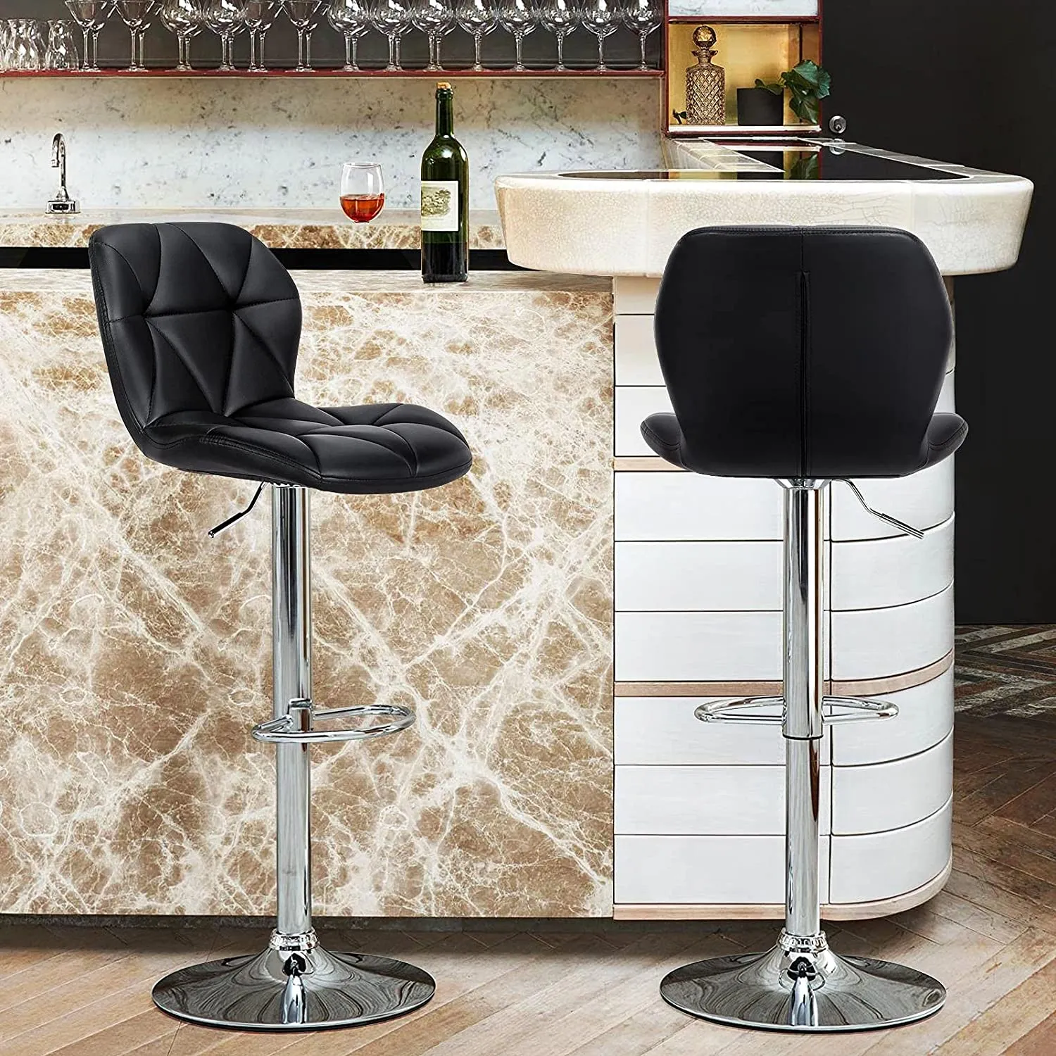 4pcs Barstools Adjustable PU Leather 360°Swivel Count Bar Chair