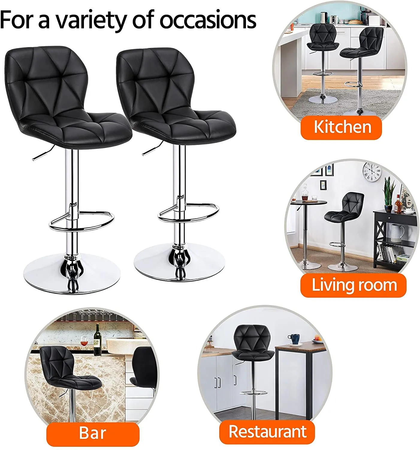 4pcs Barstools Adjustable PU Leather 360°Swivel Count Bar Chair