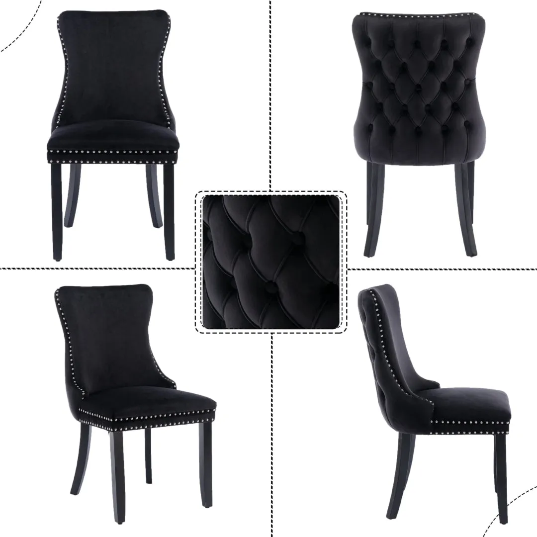 4x Velvet Wingback Dining Chairs, Solid Wood, 280 lbs Capacity