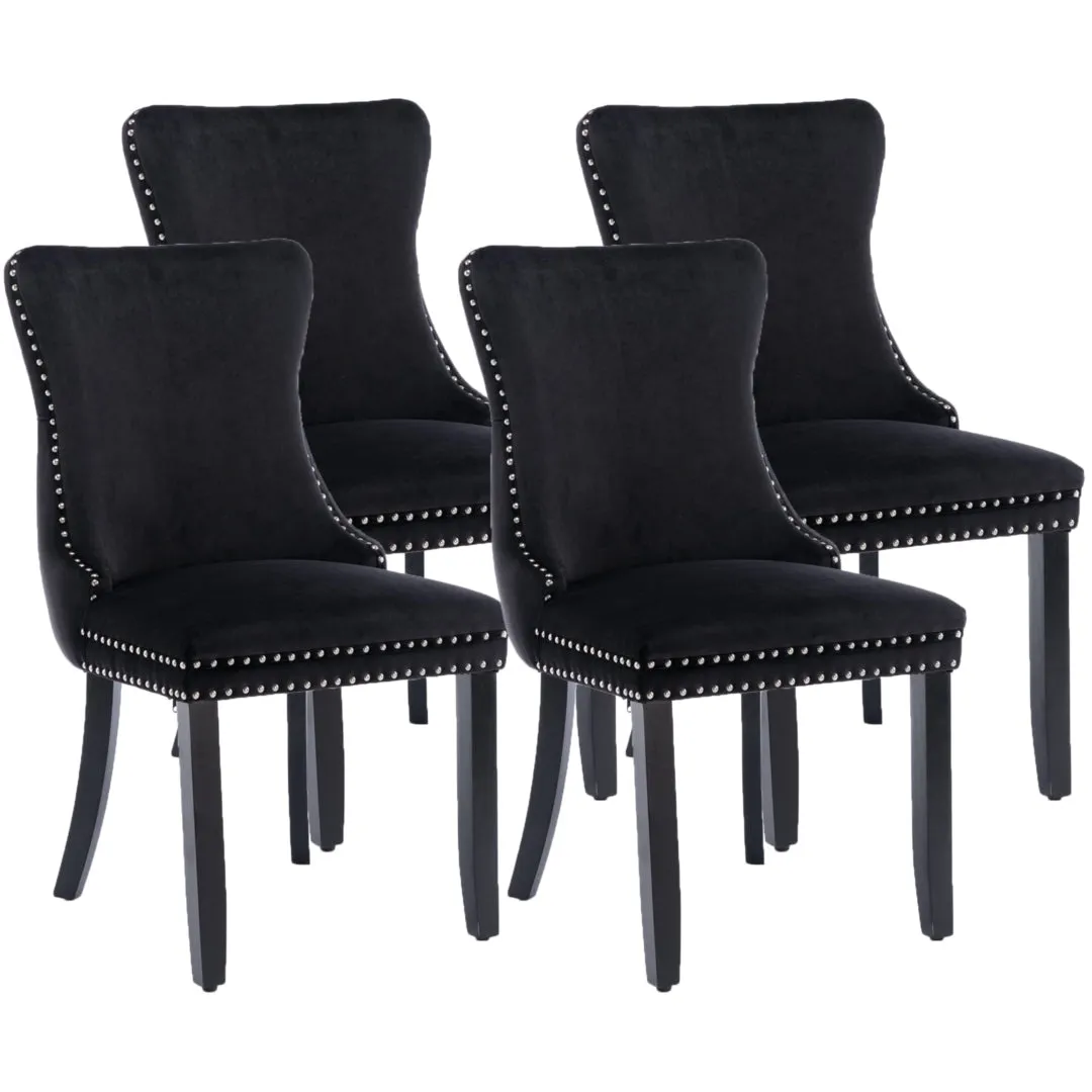 4x Velvet Wingback Dining Chairs, Solid Wood, 280 lbs Capacity