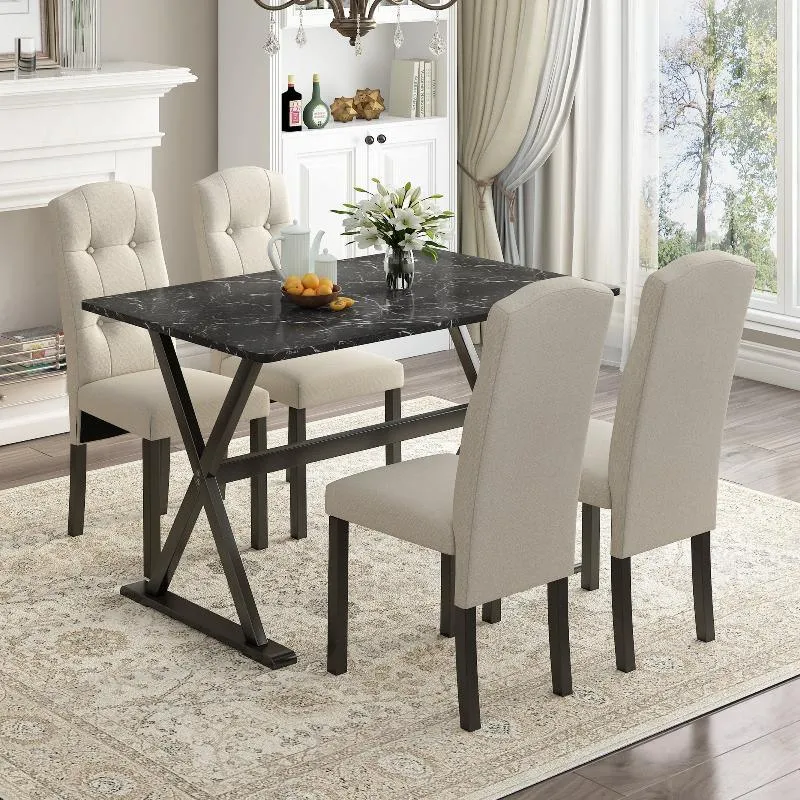 5-Piece Dining Table Set with Faux Marble