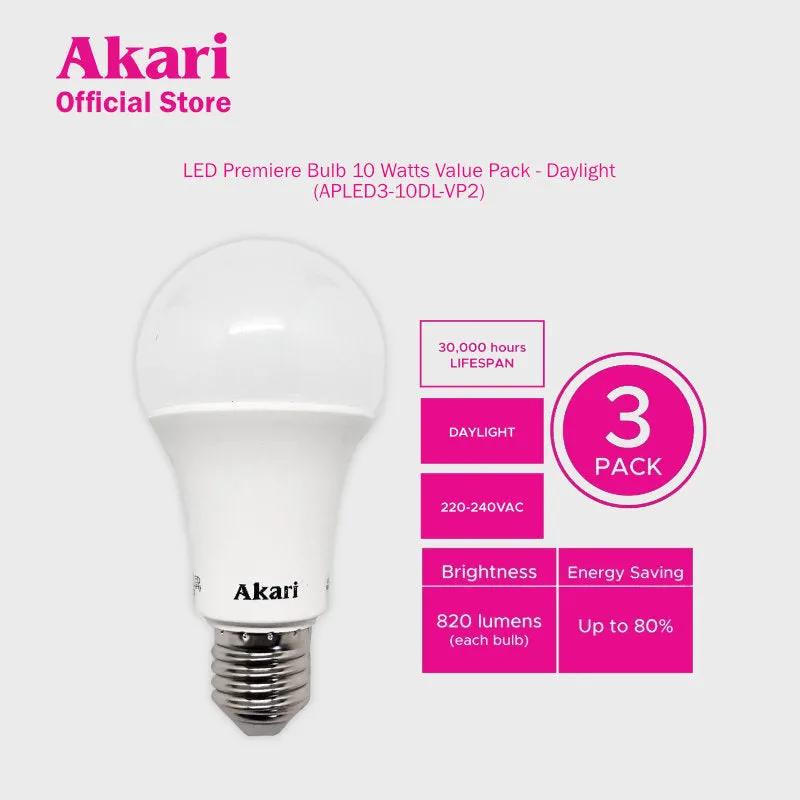 Akari B1G1:  LED Premiere Bulb 10Watts Value Pack - Daylight   FREE APLED3-10DL