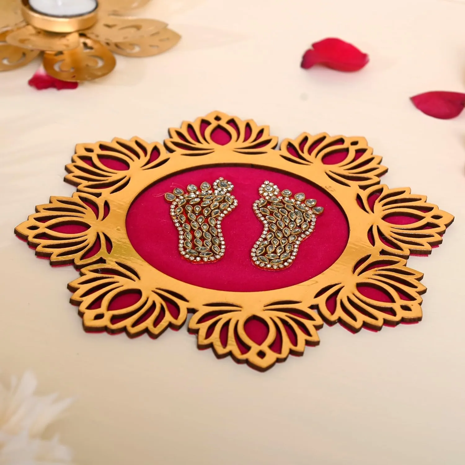 Ascension Lotus Rangoli with Lakshmi Charan Flower Rangoli Mats for Decoration Festive DIY Craft Rangoli Stencils for Pooja Room Navratri Diwali Decor for Home Diwali Decoration Items