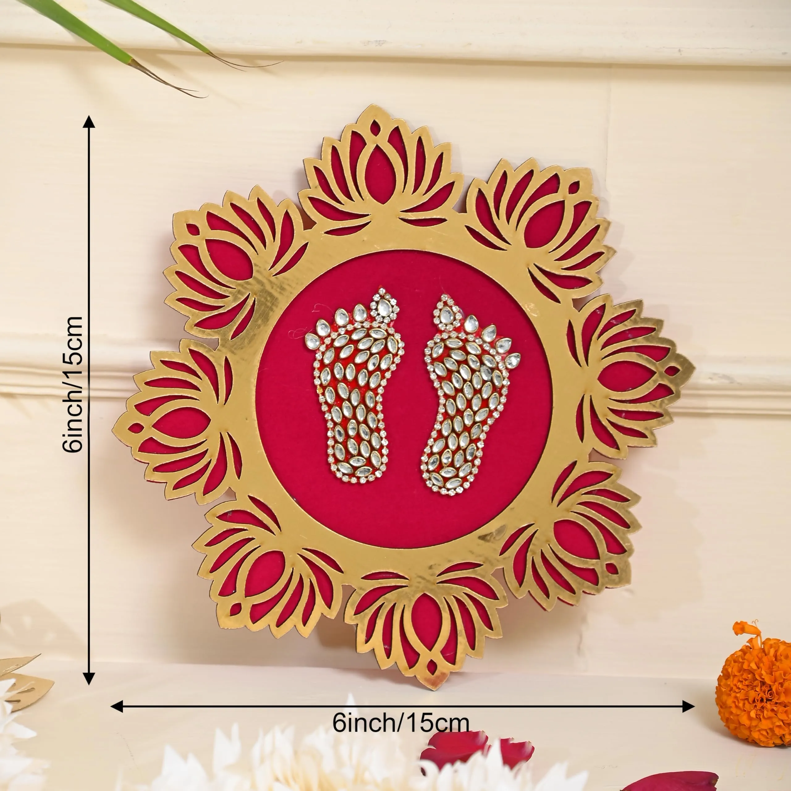 Ascension Lotus Rangoli with Lakshmi Charan Flower Rangoli Mats for Decoration Festive DIY Craft Rangoli Stencils for Pooja Room Navratri Diwali Decor for Home Diwali Decoration Items