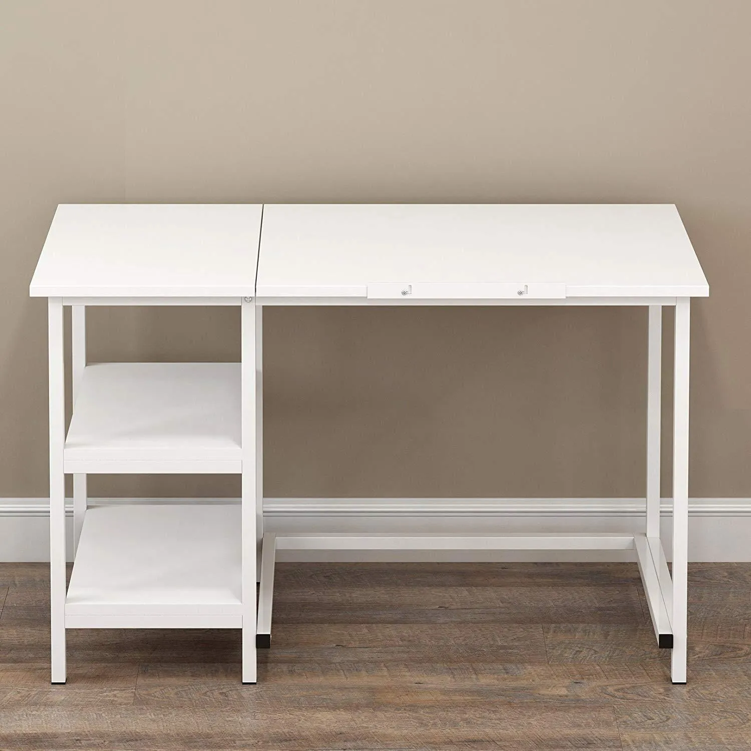 Atelier Adjustable Desk with Shelves in White