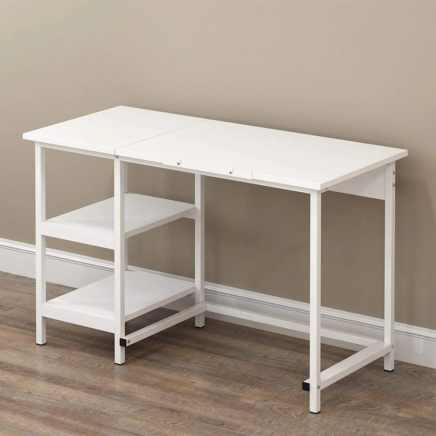 Atelier Adjustable Desk with Shelves in White