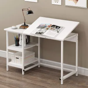 Atelier Adjustable Desk with Shelves in White