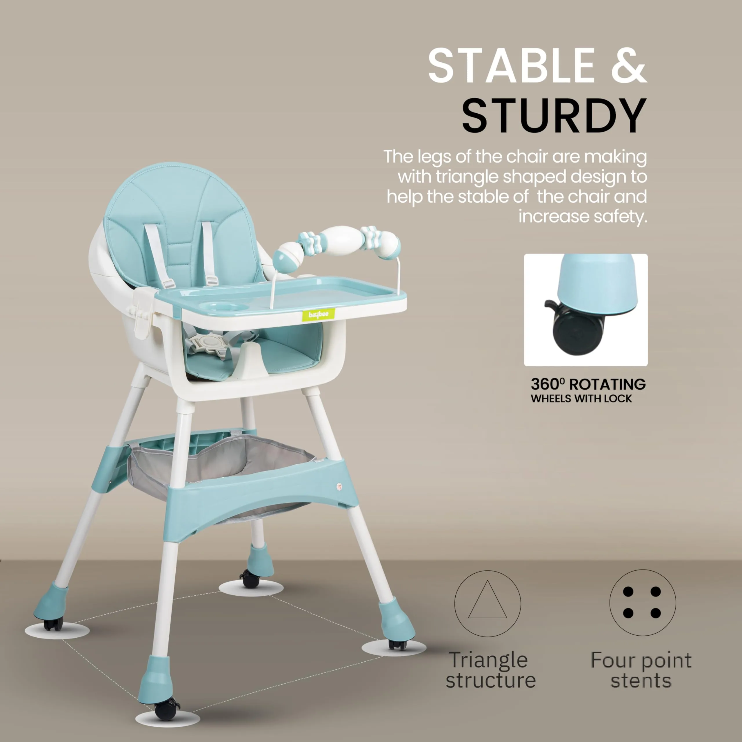 Aurora Series 3 in 1 Convertible High Chair for Kids with Adjustable Comfortable Seat