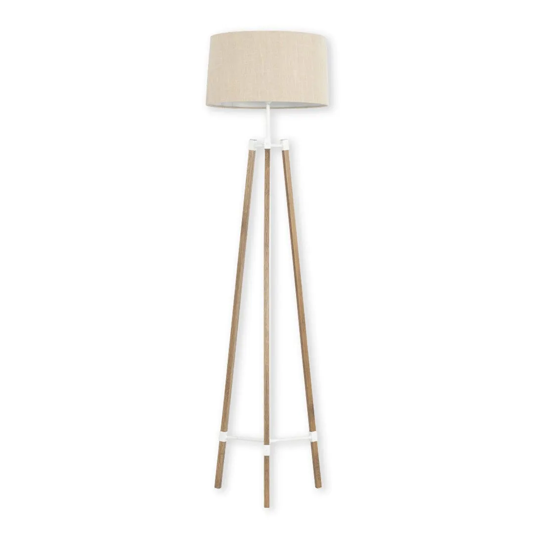 Avery Standing Lamp (Sand Shade   Wood & White Metal Body)