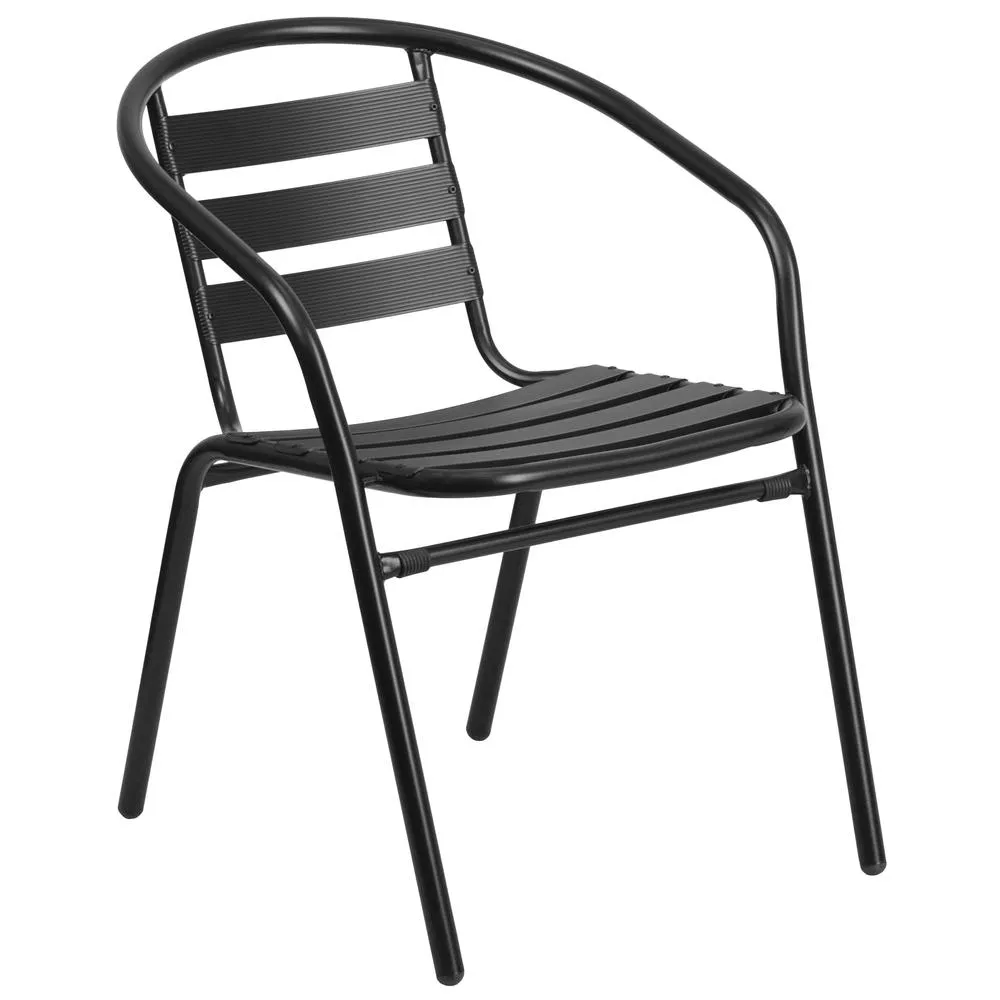 Black Metal Restaurant Stack Chair With Aluminum Slats By Flash Furniture