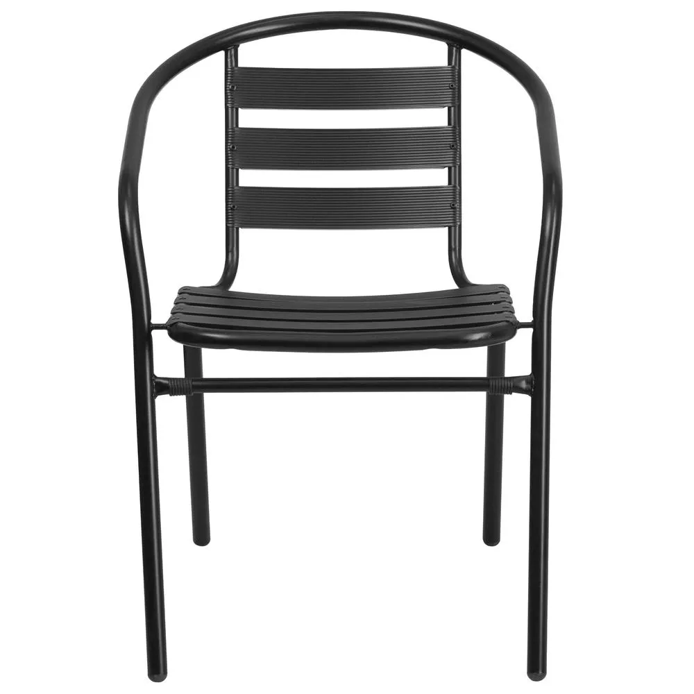 Black Metal Restaurant Stack Chair With Aluminum Slats By Flash Furniture