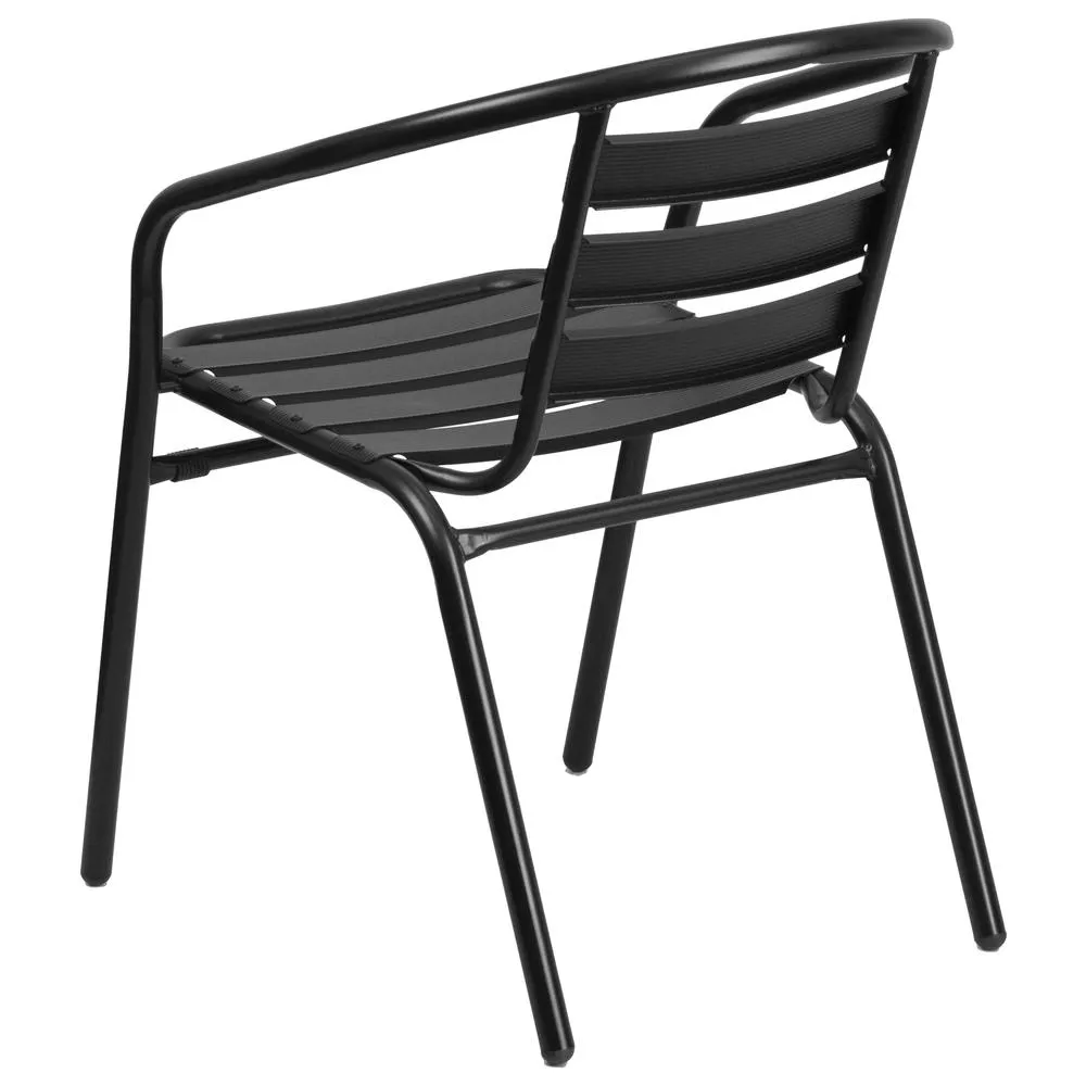 Black Metal Restaurant Stack Chair With Aluminum Slats By Flash Furniture