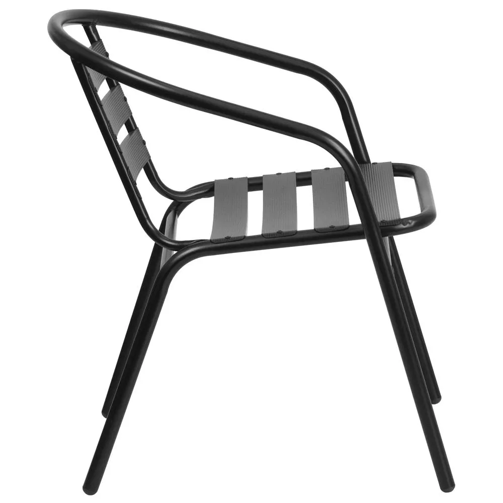 Black Metal Restaurant Stack Chair With Aluminum Slats By Flash Furniture