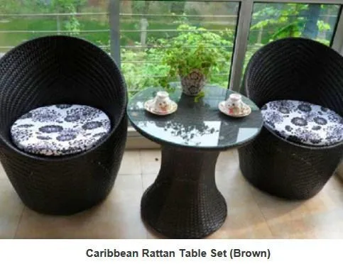 Caribbean Rattan Table Set of 1 Table   2 Chairs