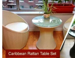 Caribbean Rattan Table Set of 1 Table   2 Chairs