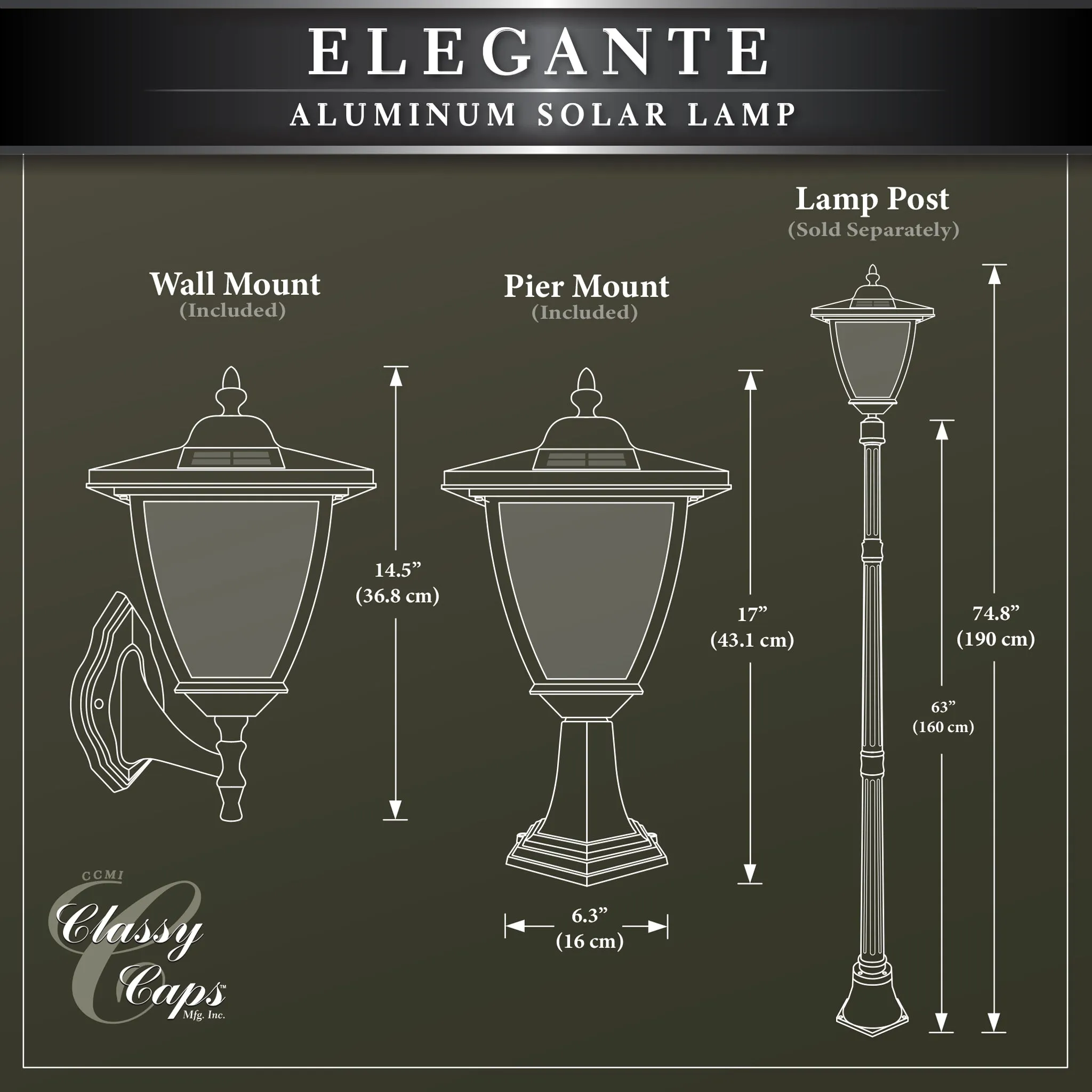 Classy Caps Black Aluminum Elegante Solar Lamp SML556