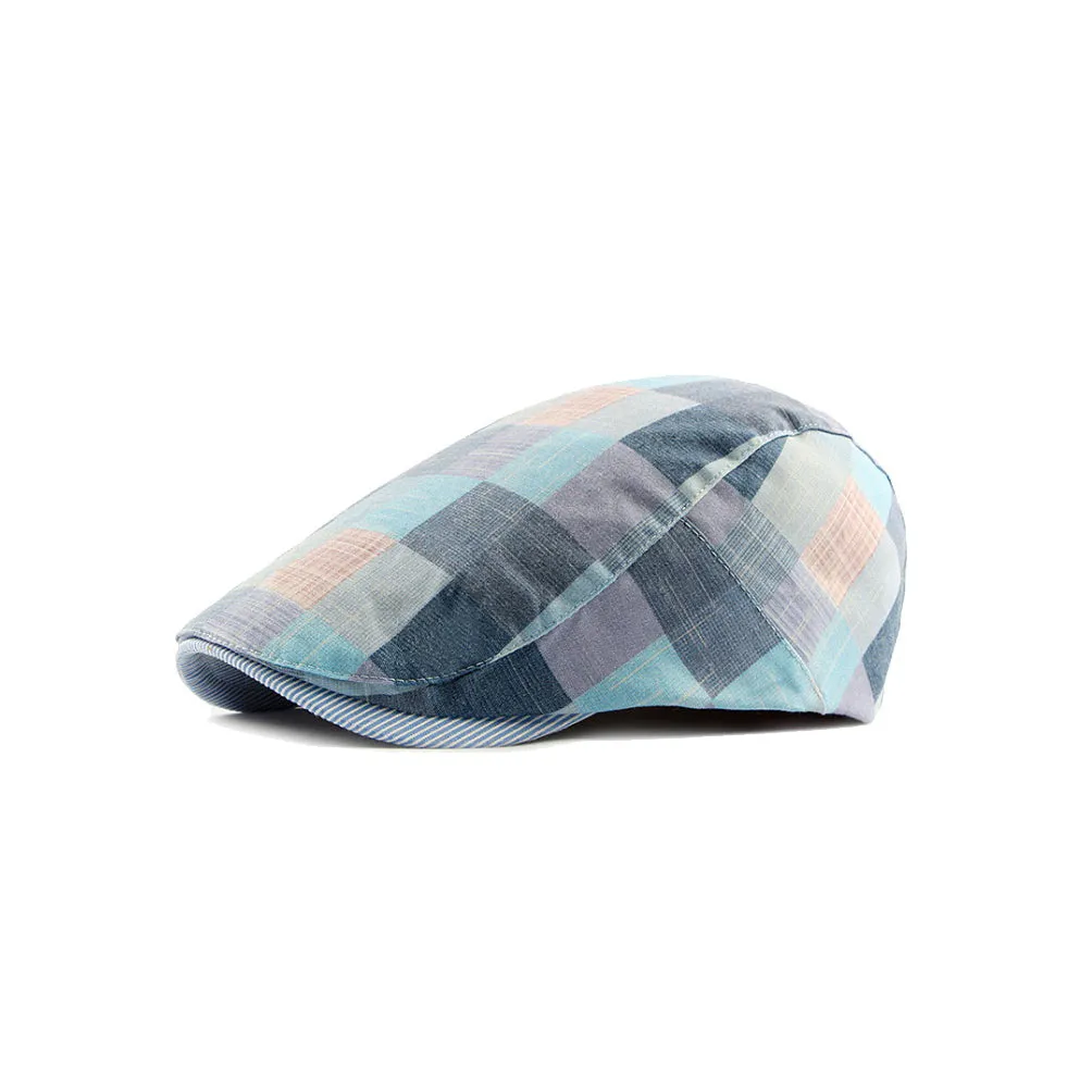 Colorful Newsboy Flat Cap Cotton Check Plaid Cabbie Gatsby Golf Beret Hat YZ30106