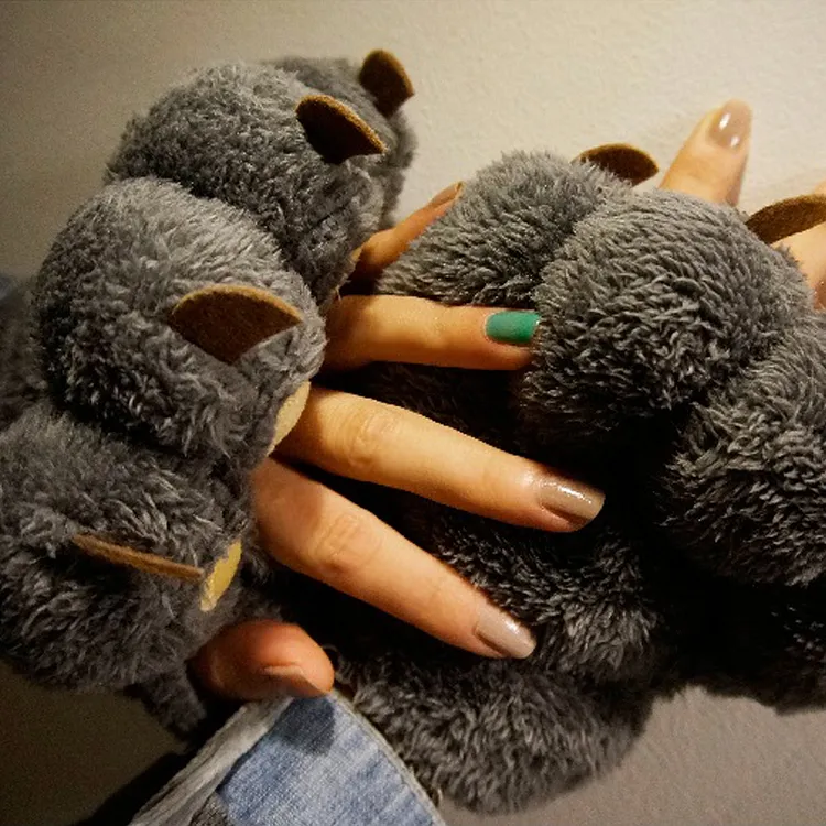 Cute Bear Claw Plush Warm Gloves