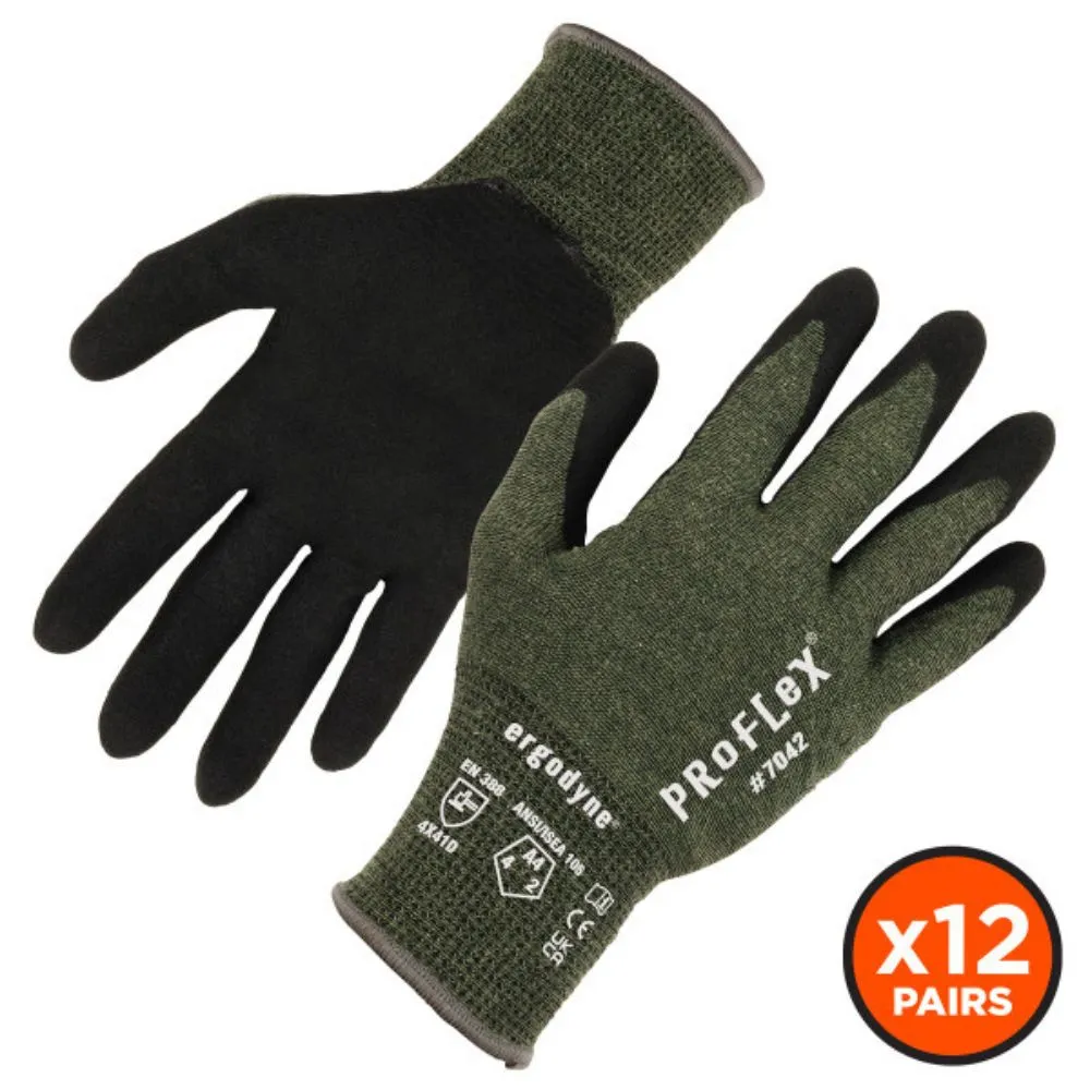 Ergodyne 10336 #7042 12-pair 2XL Green ANSI A4 Nitrile Coated CR Gloves