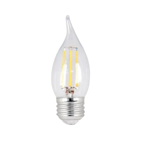 Feit Electric BPEFC60/827/LED/2 LED Lamp, Decorative, Flame Tip Lamp, 60 W Equivalent, E26 Lamp Base, Dimmable, Clear