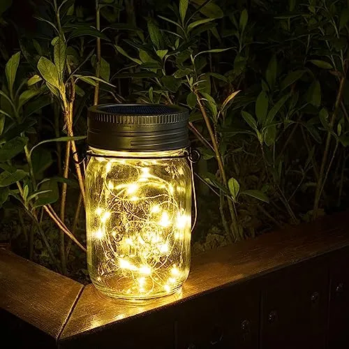 GIGALUMI Hanging Solar Mason Jar Lights, 6 Pack 30 Led String Fairy Lights Hanging Solar Lanterns Outdoor Waterproof, Hangers and Jars Included, Outdoor Decor for Garden, Patio, Yard, Porch, Wedding