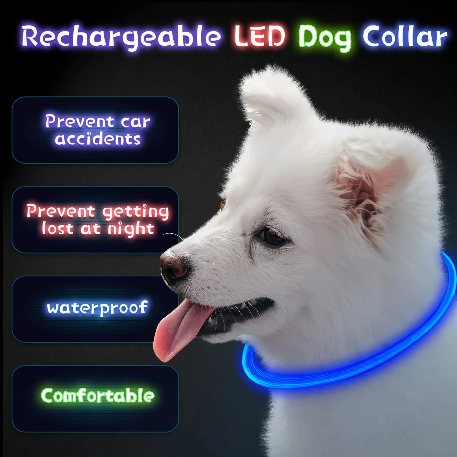 Glowing Dog Collar Rechargeable LED Necklace for AntiLost