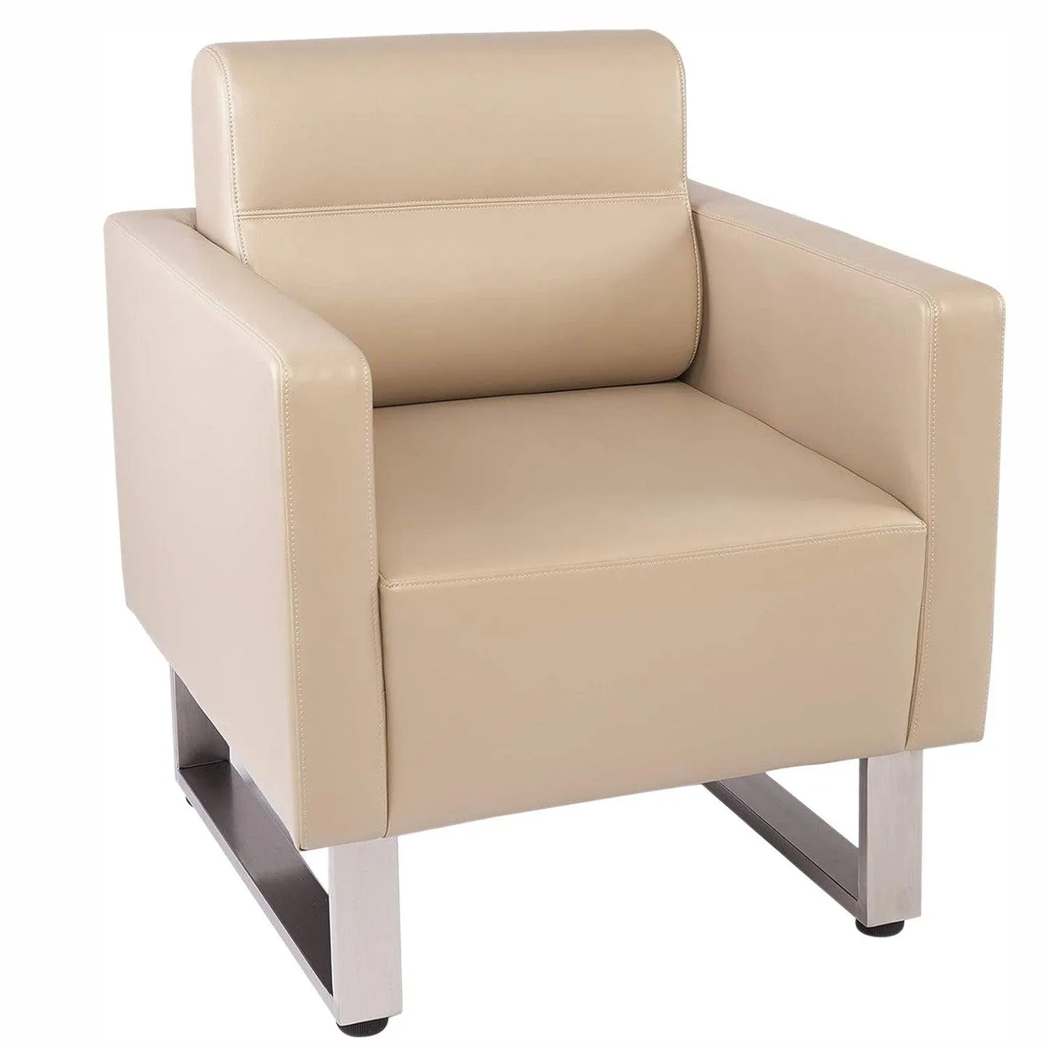 Guest Chair Office Reception Chair Leather Sofa Chairs with PU Leather Soft Sponge, Beige