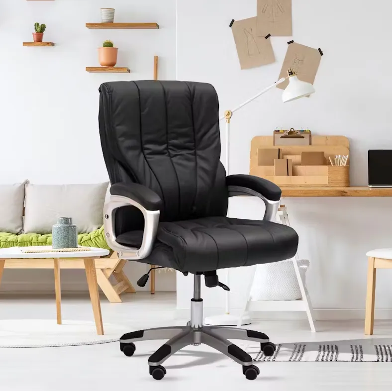 High-Back Pu Leather Tilt And Swivel Office Chair 518H Black