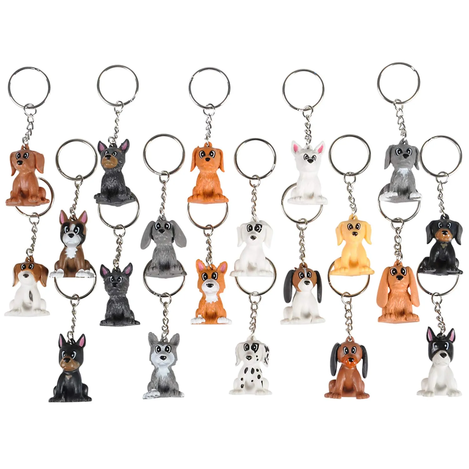 Kicko 1.5 Inch Puppy Keychain - 20 Pack Mini Backpack Hook - Keyring for Bag and Belt Loop