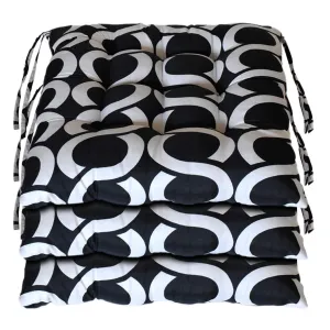 Kuber Industries Geometric Seamless Pattern Microfiber Durable, Comfortable & Soft Square Chair Pad/Cushion/Seat Pad with Ties, 18 * 18 Inch- Pack of 3 (Black)