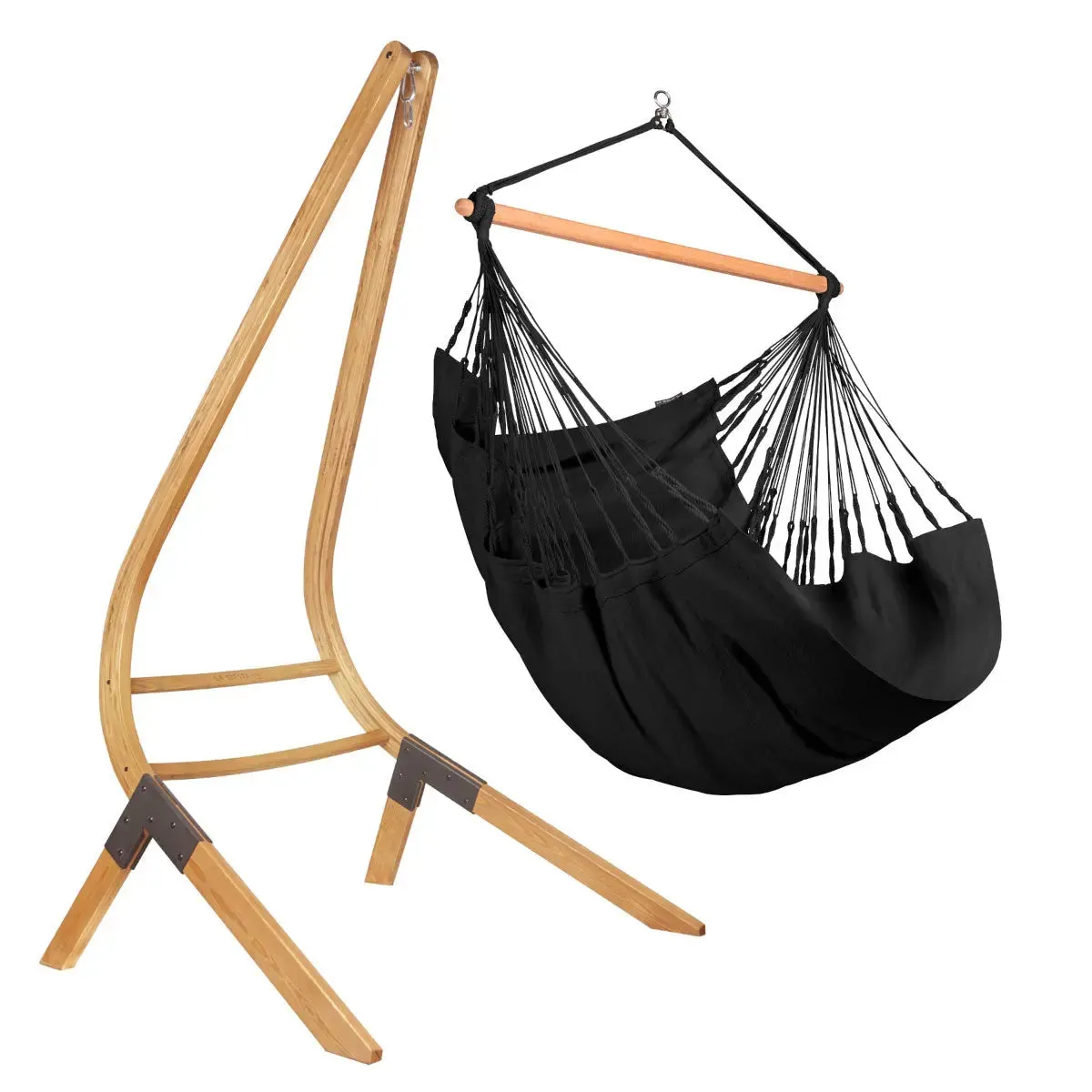 LA SIESTA Habana Organic Cotton Comfort Hammock Chair with Wooden Stand (W 115 cm)