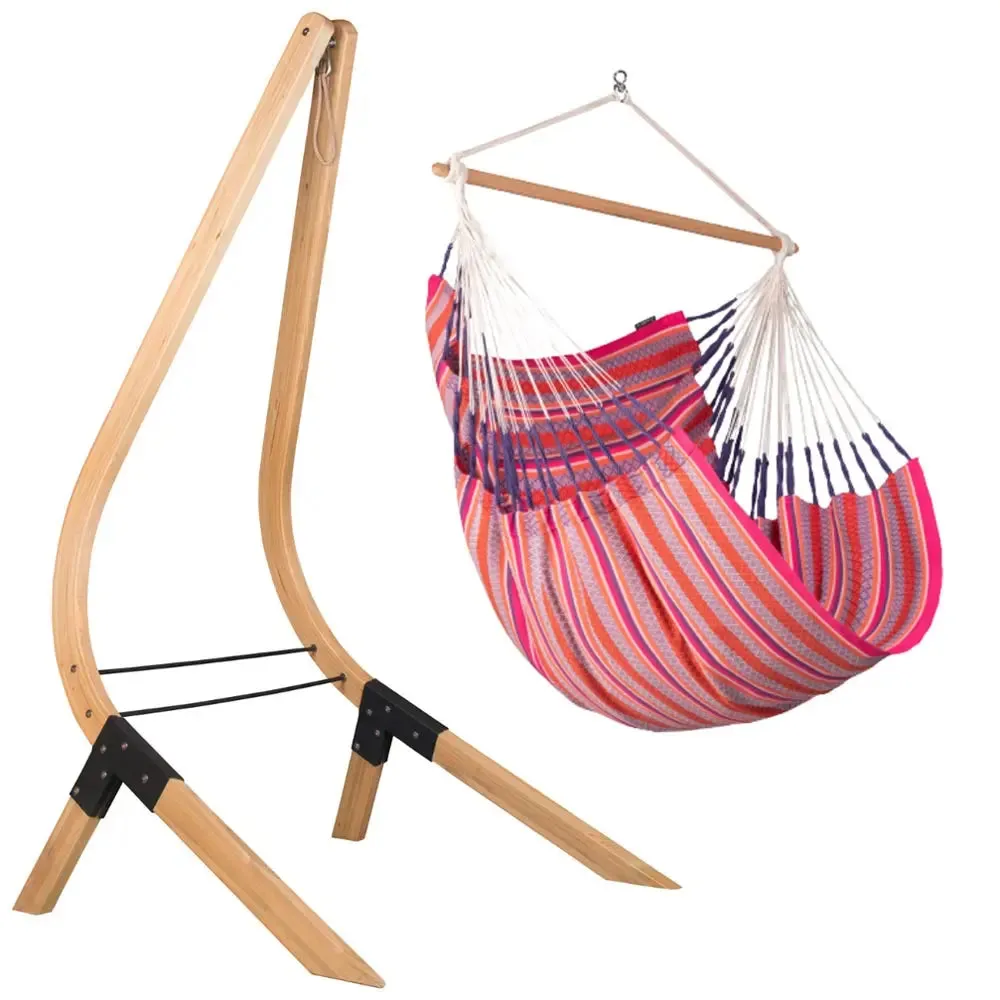 LA SIESTA Habana Organic Cotton Comfort Hammock Chair with Wooden Stand (W 115 cm)