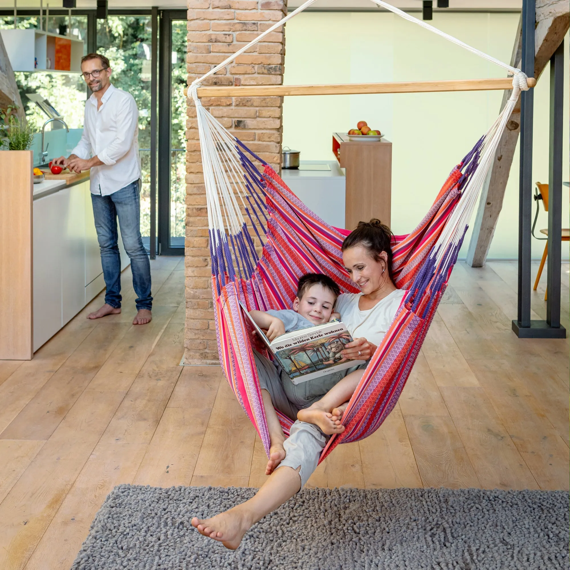 LA SIESTA Habana Organic Cotton Comfort Hammock Chair with Wooden Stand (W 115 cm)