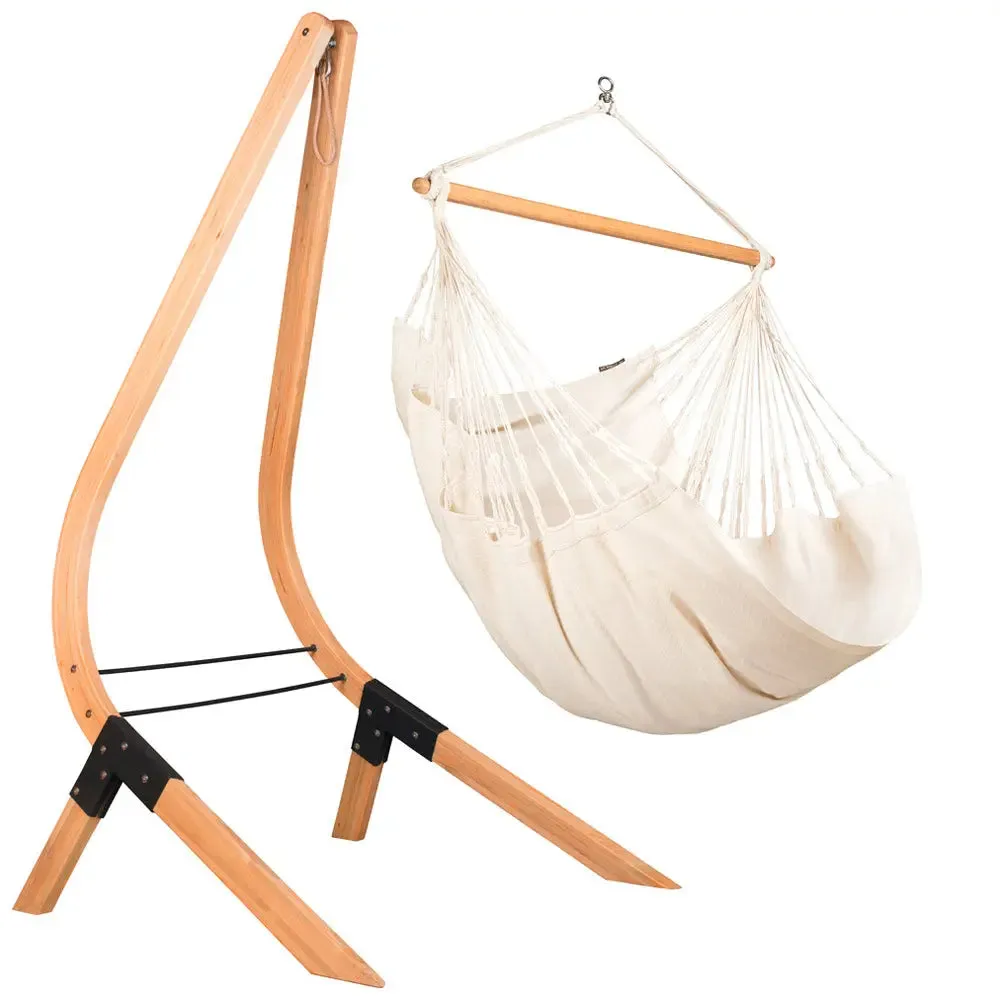 LA SIESTA Habana Organic Cotton Comfort Hammock Chair with Wooden Stand (W 115 cm)