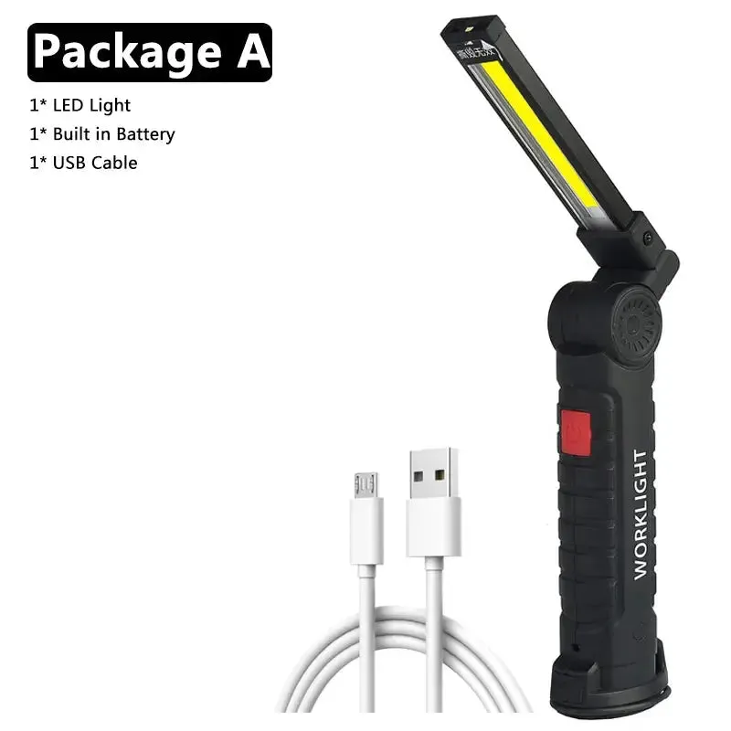 LED Working Lamp Flashlight USB Rechargeable COB Torch 3 Mode Built-In Battery Flash Light Tail Magnet Portable Camping Lantern